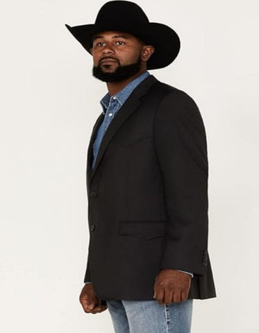 Mens Black Blazer With Blue Jeans and Black Cowboy Hat - (3 Items Package)