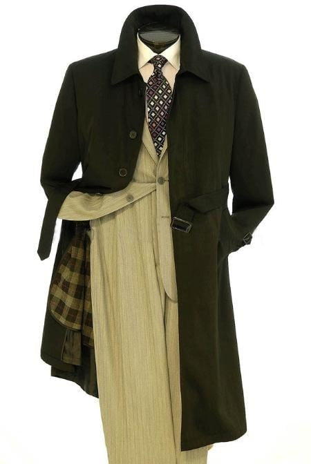All Weather Men's Dress Coat Belted Rain Coats ~ Long full Maxi length Trench Coats Black Long Style