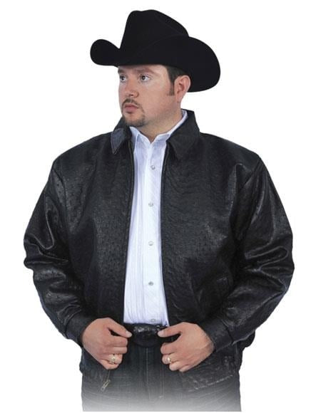G-Gator Black Men's All Over Genuine Ostrich Pull Up Zipper Jacket