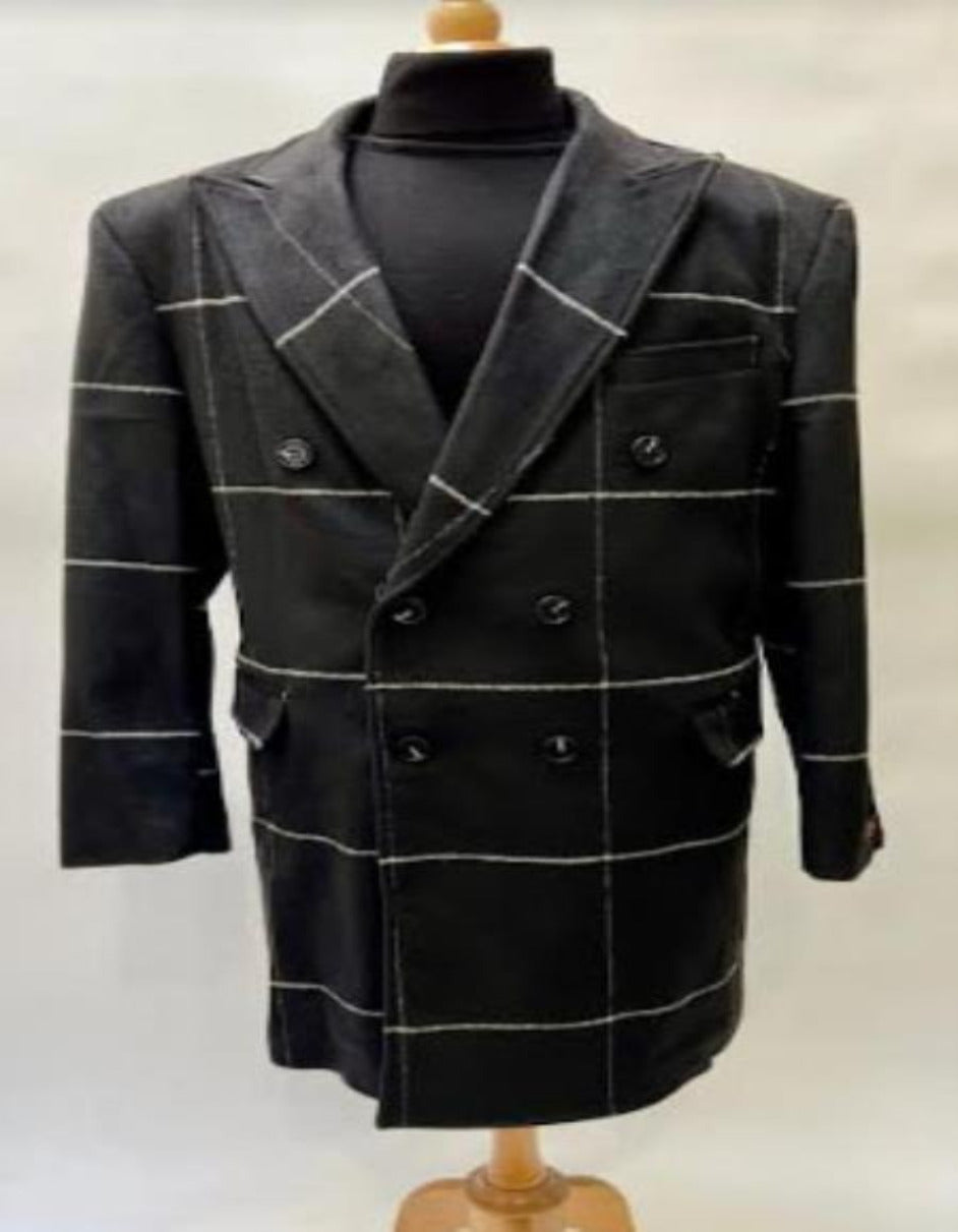 Coat Black Plaid Overcoat - Wool Topcoat With WindowPane Pattern Double ...