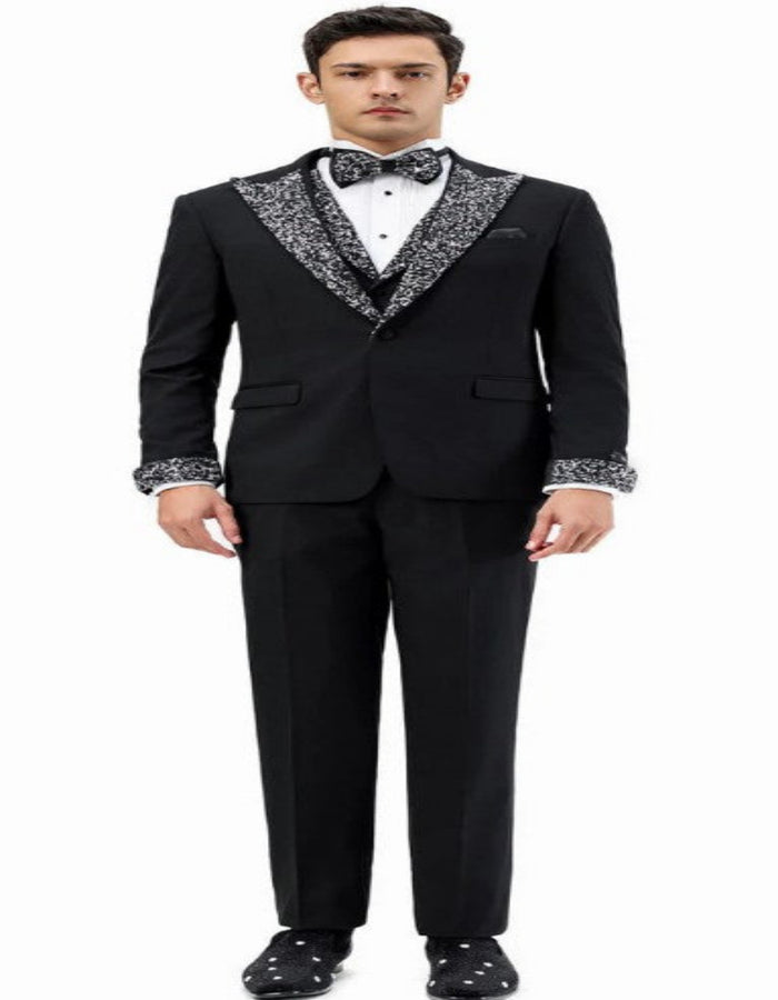 Black Prom Tuxedo - Perfect Wedding Suit Vested Rhinestone sequin Lapelled