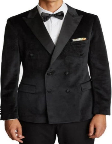 Mens Black Six Button Double Blazer Mens Black Velvet Tuxedo Sportcoat - Velvet Suits