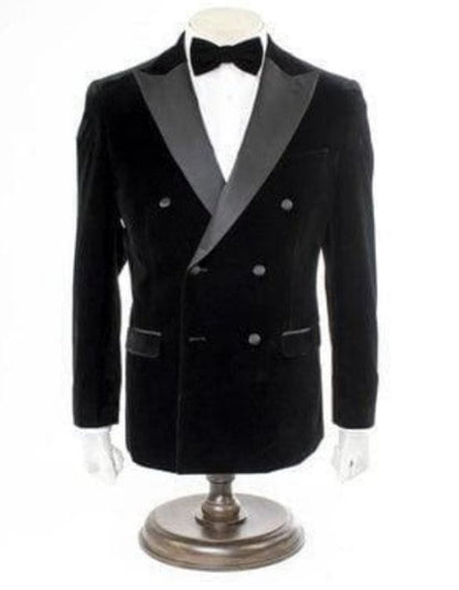 Men’s Black Velvet Double Breasted Tuxedo Blazer with Satin Peak Lapel, Formal Dinner Jacket