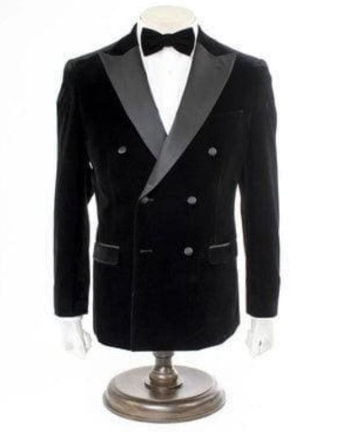 Men’s Black Velvet Double Breasted Tuxedo Blazer with Satin Peak Lapel, Formal Dinner Jacket