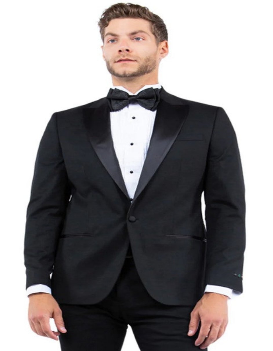 Black Tuxedo - Modern Fit One Button Peak Lapel Mens Wedding Suit - Black Prom Suit