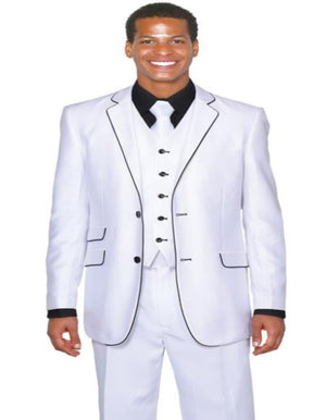 Black Lapel Two Toned Men'S 2 Buttons 3 Piece Church Suit White Tuxedo With Black Trim - Three Piece Suit