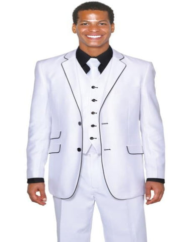 Black Lapel Two Toned Men'S 2 Buttons 3 Piece Church Suit White Tuxedo With Black Trim - Three Piece Suit