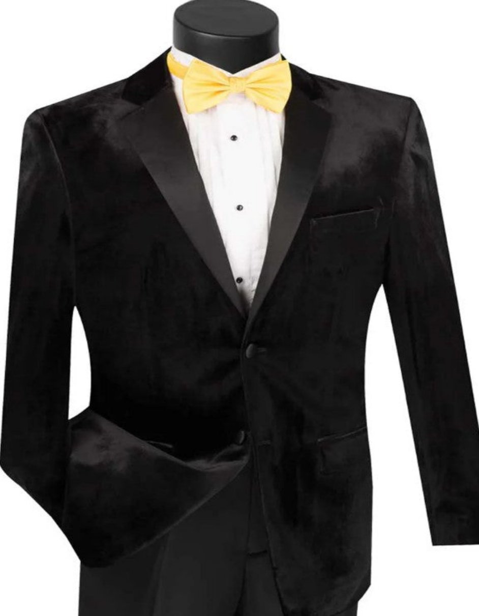 Black Tuxedo - Velvet Prom and Wedding Tuxedo 2 Button - Mens Wedding Suit - Black Prom Suit - Men's Tuxedo USA