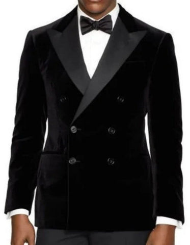 Double Breasted Six Button Black Velvet Tuxedo