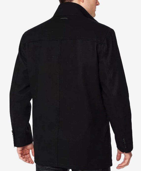 Mens Black Wool Car Coat  Modern Fit