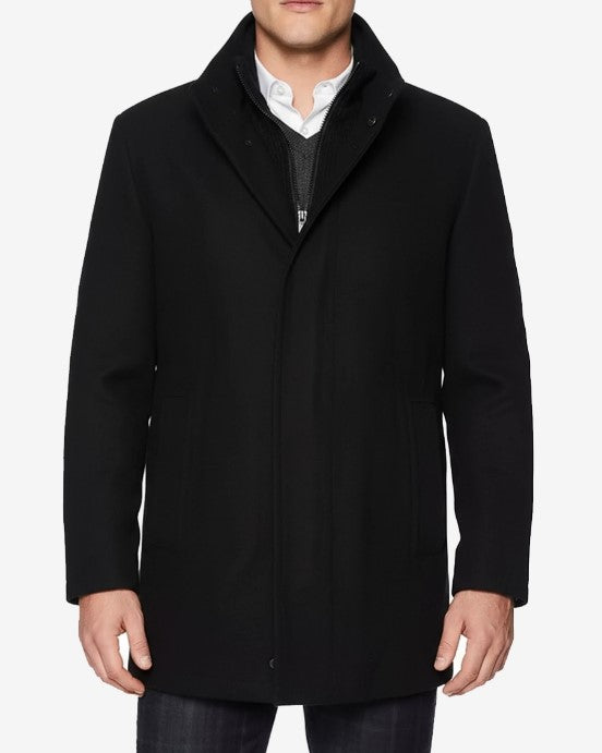 Mens Black Wool Car Coat  Modern Fit