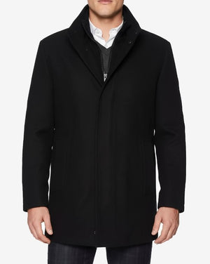 Mens Black Wool Car Coat  Modern Fit