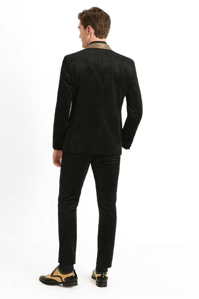 Mens Black and Gold Jacquard Tuxedo Blazer  Luxury Shawl Collar Wedding and Party Smoking Jacket