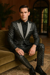 black-and-silver-floral-tuxedo-suit-for-men-luxury-two-piece-formal-suit-with-satin-lapel-and-bow-tie