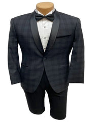 Mens Black Plaid Tuxedo Jacket Slim Fit Black with Grey Plaid Pattern Tuxedo