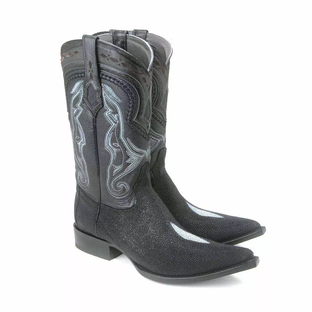 Los Altos Black Stingray Single Stone 3X Toe Menƒ??s Boot