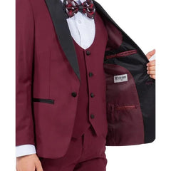 New Stacy Adams Boys Burgundy Tuxedo Set, 5-Piece Black Shawl Collar - Men's Tuxedo USA