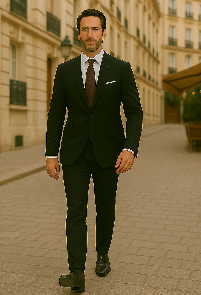 Wool Suit - Italian Made Business Suit by Statement Men's 2 Piece 100% Wool Modern Fit Suit - Subtle Windowpane