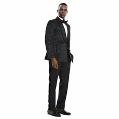 Knot Side Textured Paisley 2pc Tuxedo, Black - Men's Tuxedo USA