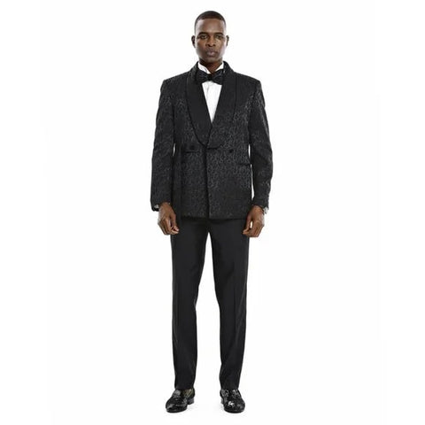 Knot Side Textured Paisley 2pc Tuxedo, Black - Men's Tuxedo USA