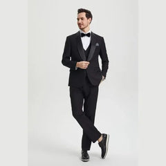 Stacy Adams 3pc Tuxedo Shawl Lapel, Black - Men's Tuxedo USA