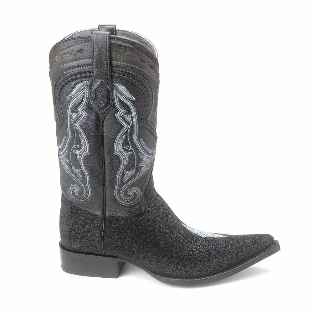 Los Altos Black Stingray Single Stone 3X Toe Menƒ??s Boot