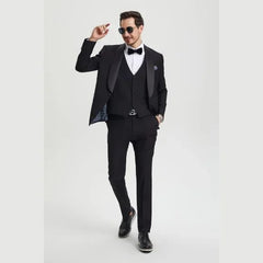 Stacy Adams 3pc Tuxedo Shawl Lapel, Black - Men's Tuxedo USA