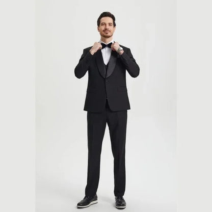 Stacy Adams 3pc Tuxedo Shawl Lapel, Black - Men's Tuxedo USA