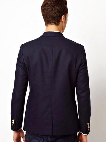 Black Or Navy Blue Men's Double Breasted Suits Jacket Slim Fit 4 Buttons Style Fabric Blazer Sport Coat