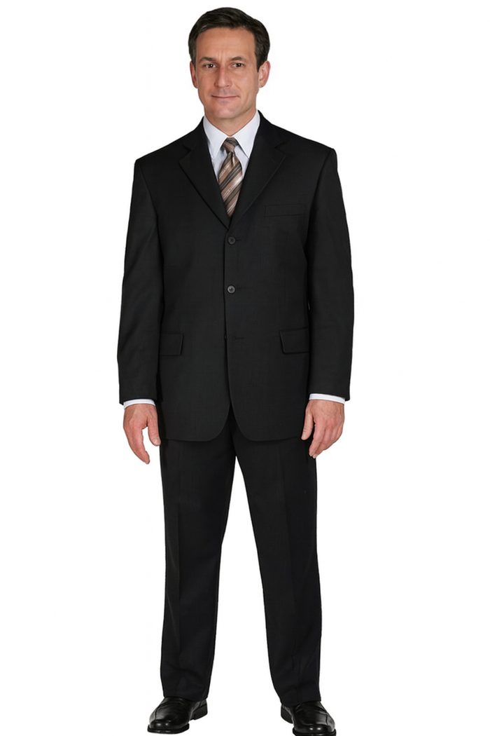 Pleated Suit - Mens Suits With Pleated Pant -  Regular Fit Suit - Black Regular Suit