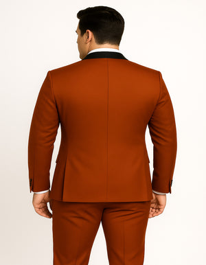 Mens 3-Piece Burnt Orange Tuxedo  Slim Fit Design with Black Satin Lapel - Brick Rustish Color