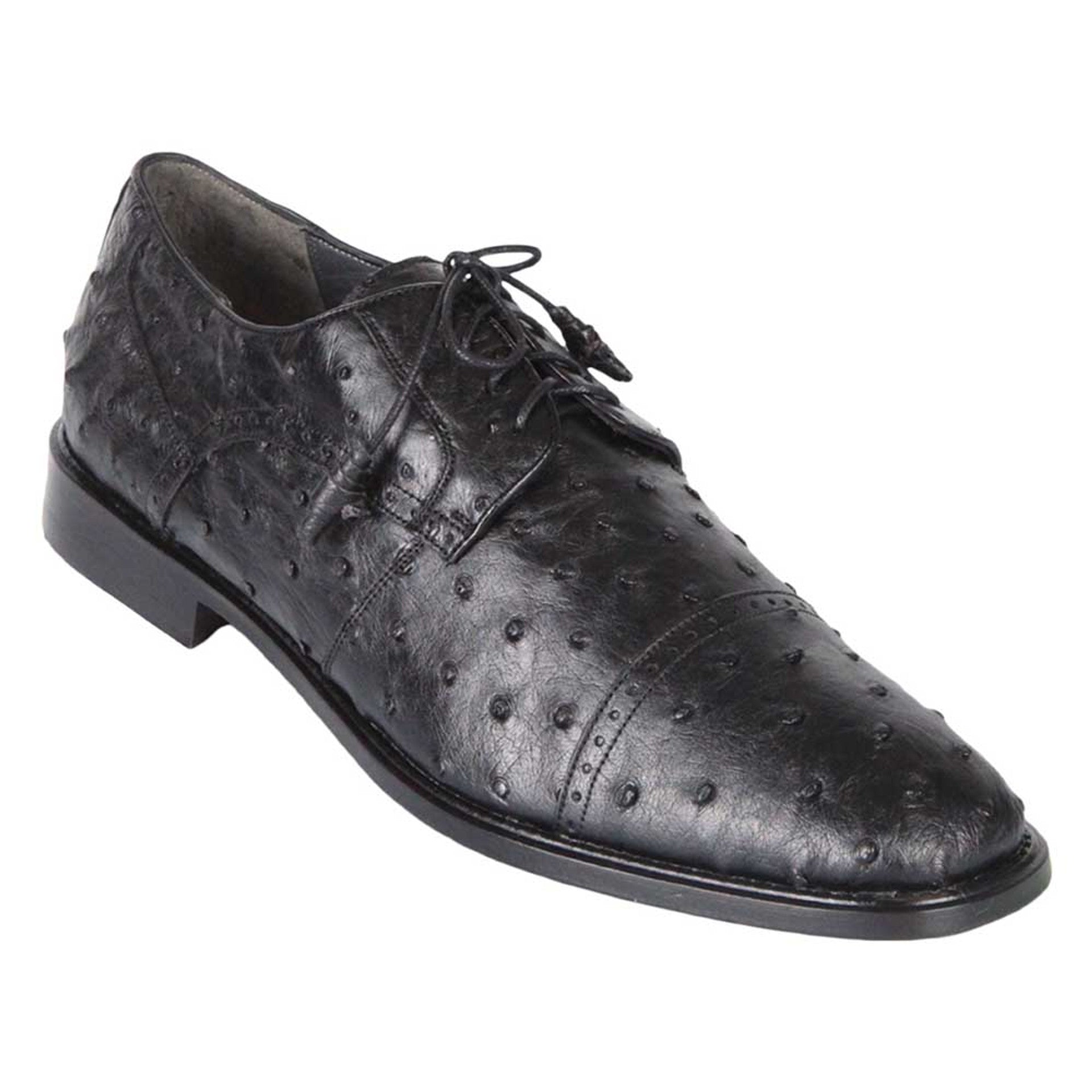 Los Altos Black Full Quill Ostrich Cap Toe Menƒ??s Lace Up Shoes