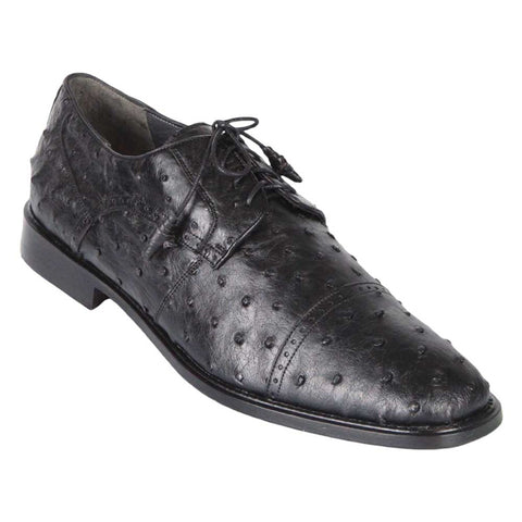 Los Altos Black Full Quill Ostrich Cap Toe Menƒ??s Lace Up Shoes