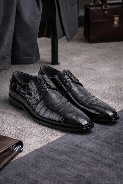 Los Altos Black Genuine All-Over Crocodile ~ World Best Alligator Shoe ~ Gator Skin Belly Shoes