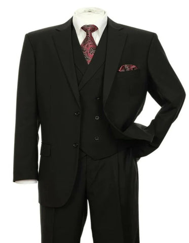 Pleated Dress Men Suits - Mens 2 button Pleated Pant Black Double Breasted Suit