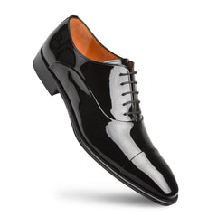 Mezlan Men's Shoes Black Patent Leather Cap Toe Oxfords - Men's Tuxedo USA