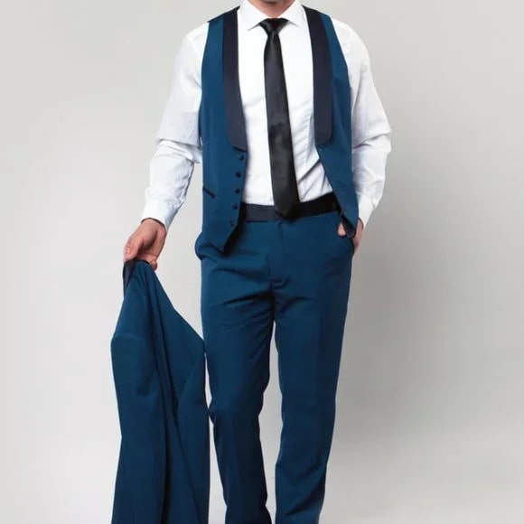 Bryan Michaels Slim Fit 3-PC Tuxedo, Blue w/ Black Pants - Men's Tuxedo USA