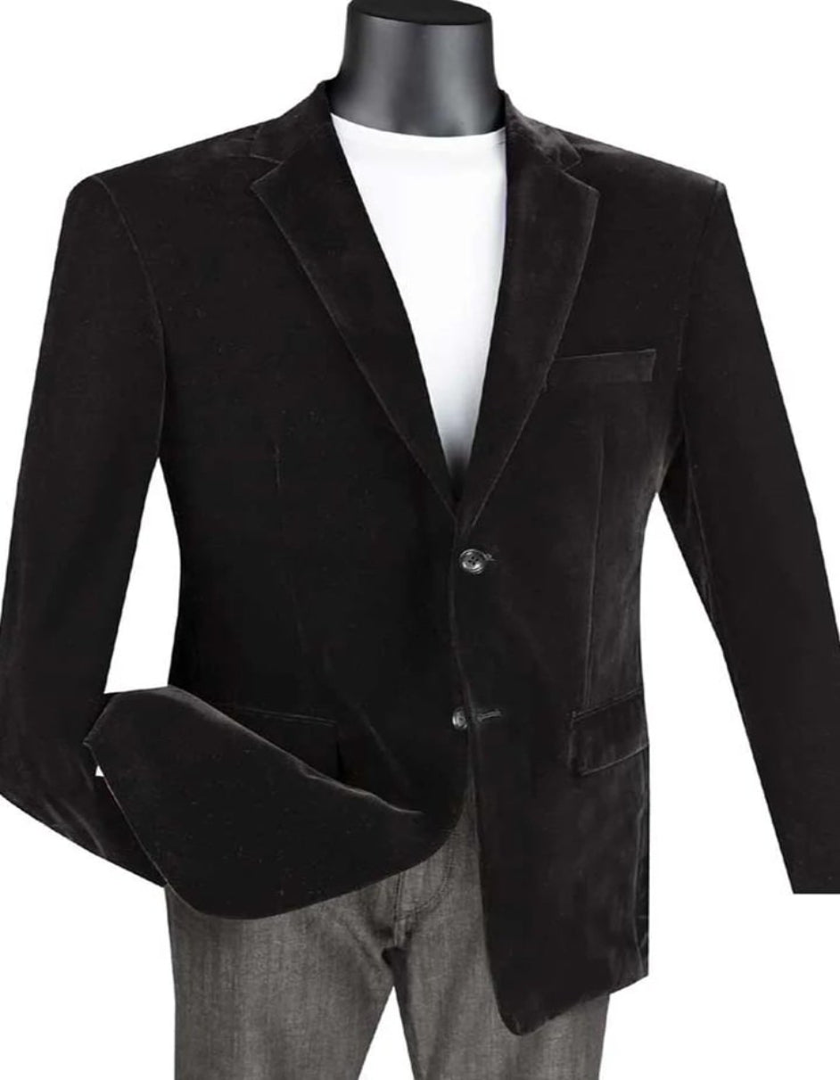 Mens Velvet Dinner Jacket - Velvet Single Breasted Tuxedo Jacket in Color Black