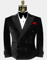 Double Breasted Tuxedo - Velvet Tuxedo Dinner Jacket In Black - Navy - Emerald Green - Burgundy - Men's Tuxedo USA