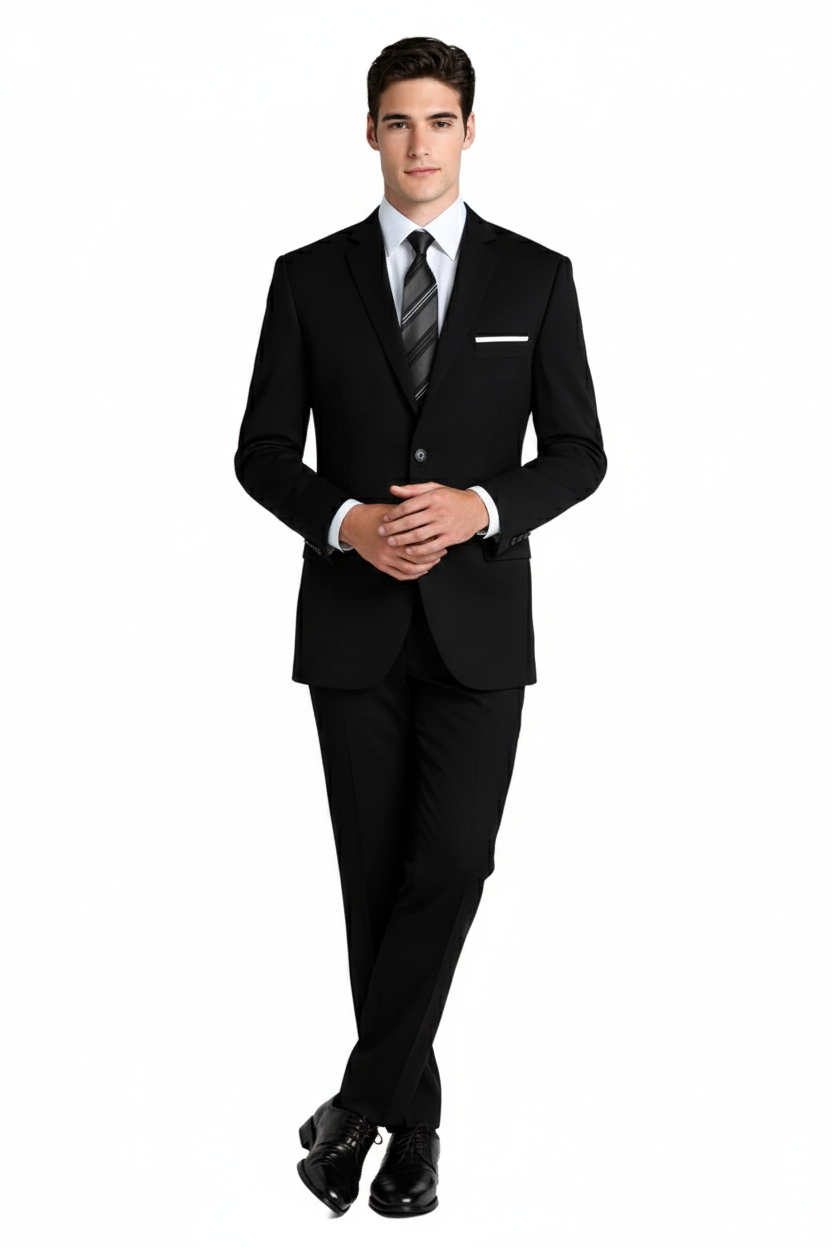 Mens Designer Super 120's Wool Tuxedo Suit in Black