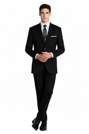 Mens Designer Super 120's Wool Tuxedo Suit in Black