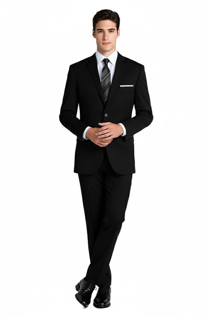 Mens Designer Super 120's Wool Tuxedo Suit in Black