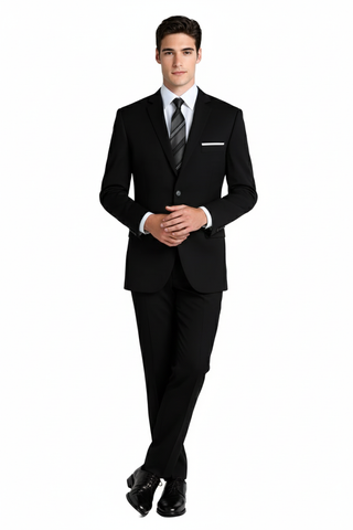 Mens Designer Super 120's Wool Tuxedo Suit in Black