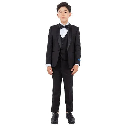 New Perry Ellis Boys Black Tuxedo Set, Solid 5-Piece Black Shawl Collar - Men's Tuxedo USA
