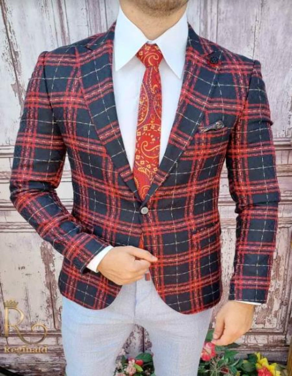 Red Tartan Blazer - Red Plaid Sport Coat - Single Breasted Mens Red Blazer