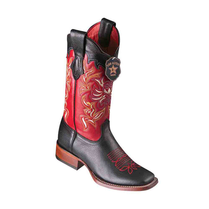 Los Altos Grisly Black & Red Leather Square Toe Womenƒ??s Boot