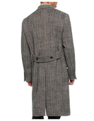 Mens Overcoat - Topcoat For Men - Winter Fabric - Men's Dress Coat Double Breasted Black ~ White Six Button Gray Herringbone Tweed Overcoat Full length - Men's Tuxedo USA