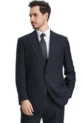 Men's Stacy Adams Peak Lapel Black Windowpane Plaid Suit With A Scoop Neck Vest - Men's Tuxedo USA