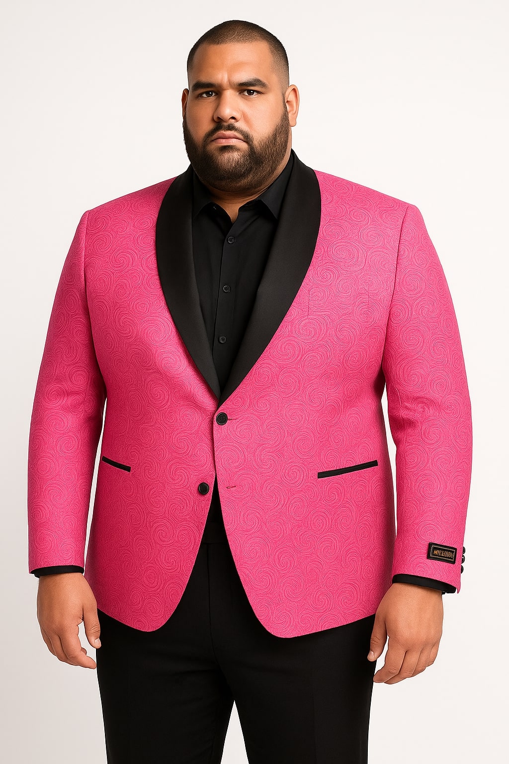 Mens Hot Pink Paisley Tuxedo Blazer with Black Shawl Lapel Fuchsia Color Dinner Jacket Perfect for Prom