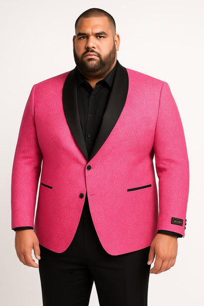 Men's Hot Pink Paisley Tuxedo Blazer with Black Shawl Lapel, All Sizes Men's Hot Pink Paisley Tuxedo Blazer with Black Shawl Lapel, All Sizes